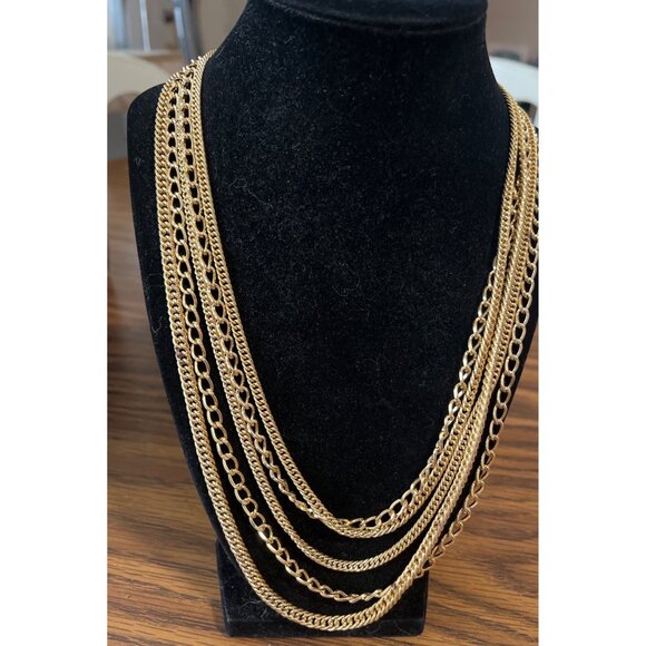Jewelry - Gold tone 5 strand rope necklace vintage unmarked